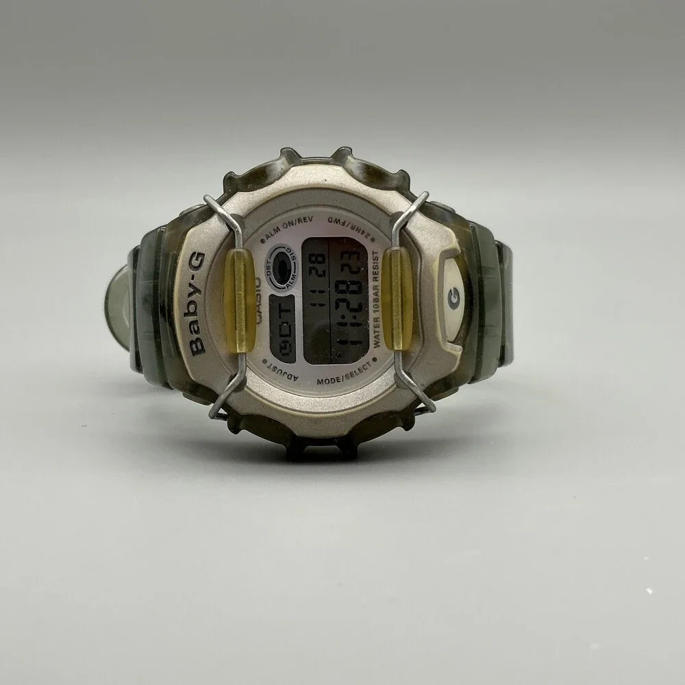 Vtg Casio Baby-G BG-460 Womens Watch 43mm Gray Green Digital New Battery
